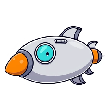 Cartoon spaceship with a bulging round middle section resembling a pregnant belly, cute face on the front sticker