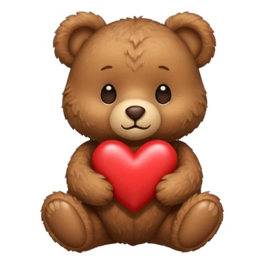 A tiny brown teddy bear next to a brown heart sticker