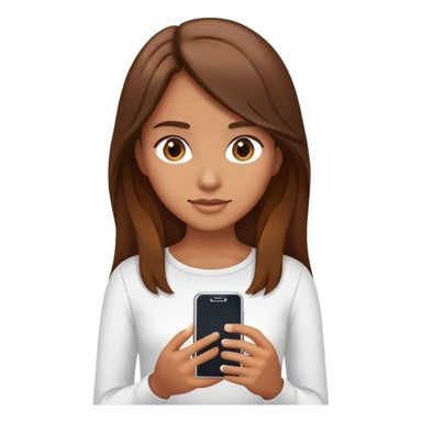 girl with long brown hair wearing a white top holding a smartphone sticker