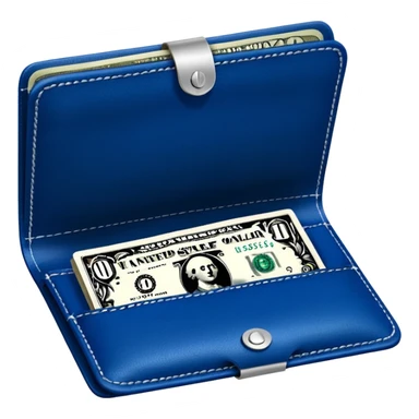  Deep Blue wallet with a single one dollar bill inside, just one dollar open the wallet sticker