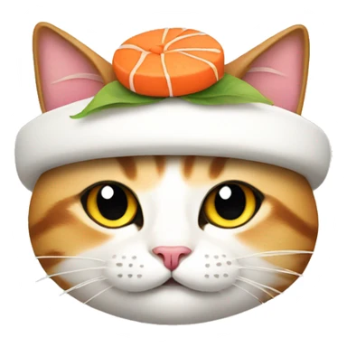 Cat wearing a sushi hat sticker