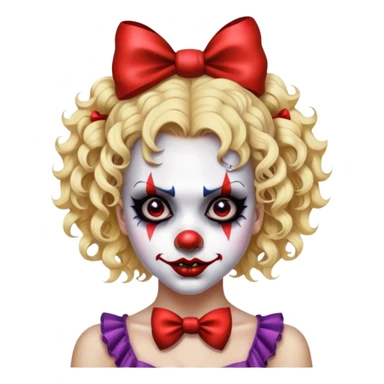 Very scary dark makeup evil clown girl with bionde short curly hair with bow on side of head in hair  sticker