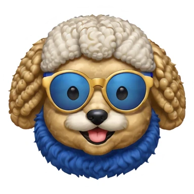 Royal Blue and gold white poodle wearing big royal blue and gold sunglasses  sticker