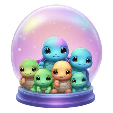 Kawaii rainbow pastel family of turtles in neon snow globe  sticker