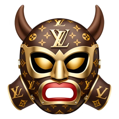 luxury Louis Vuitton luchador mask with LV monogram pattern and brown leather sticker