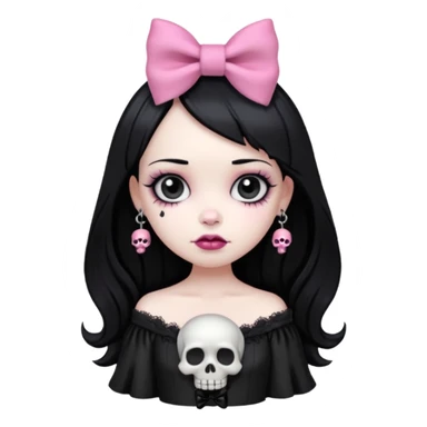 gothic girl with pink bow and skull charm, gothic style, vinyl figure, dramatic details sticker