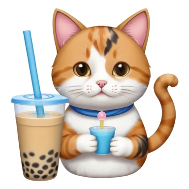 cat drinking bubble tea, cat with straw in cup, blue background sticker