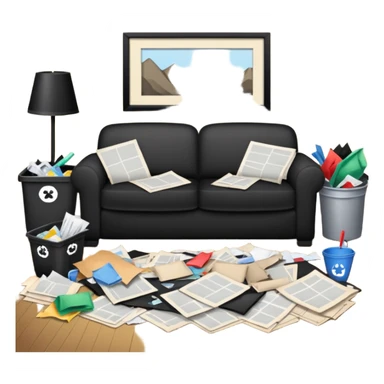 dirty living room with papers and trash

 sticker