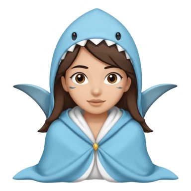Egyptian-haired girl with black eyebrows, brown hair, Iranian descent, wearing a shark costume with a blanket. sticker