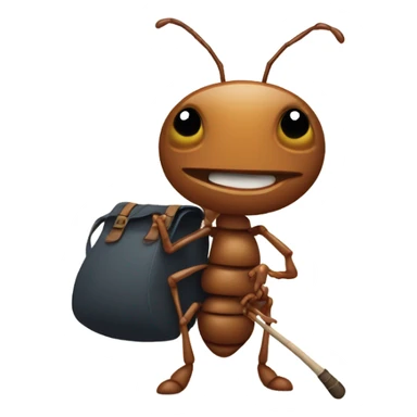 ant running away from home with a stick bag sticker