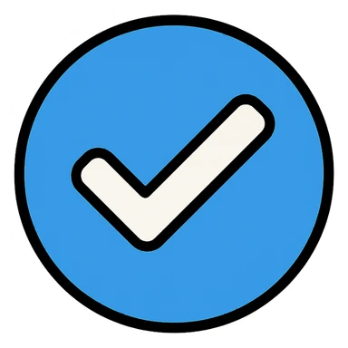 white checkmark in a blue circle sticker