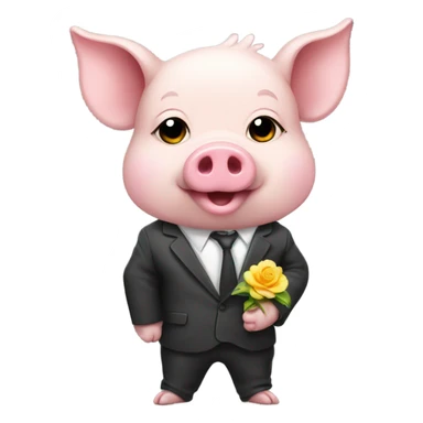 a cute pig wearing wearing a suit and holds a flower then acts like he wants to kiss yiu sticker