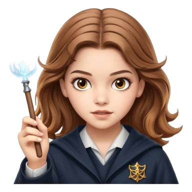 Barbara Palvin as Hermione Granger with brown eyes and doing magic sticker