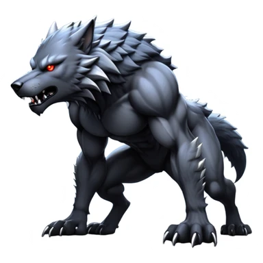 cinematic-noble-fierce-werewolf-on all fours-emoji, poised-and-imposing, with a tall, lean, and muscular wolfish frame inspired by the brutal, imposing shape of the beast from Berserk, fur rippling in shades of midnight black and silver, massive paws with razor-sharp claws, elongated limbs and fangs, eyes glowing with an intense, primal ferocity, reflecting the untamed power of the wild moonlit night; rendered with realism sticker