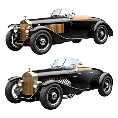 Batgirl’s black Bare bones (sans fenders) chopped streamlined sporty roadster (stripped down) hot street rodded engine sports car 1932 Rolls Royce Woody futuristic electric spaceship motors and lightning dynamos with wide racing wheels that are held strong by advanced suspension and steering sticker