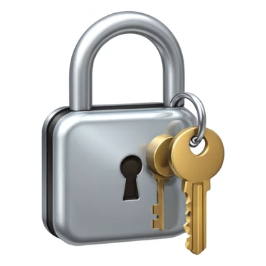 A chrome silver lock and key emoji, smooth metallic surfaces, glossy reflections, luxury swag vibe, minimal iOS emoji style, centered on clean white background sticker