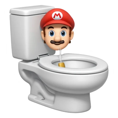 Mario's neck and head only sticking out of the middle of the bowl of a white toilet sticker