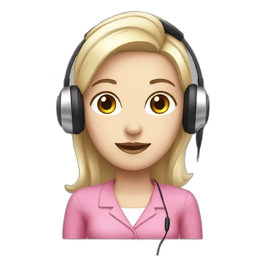 woman Employee with white skin and black eye and headphone with microphone who is wearing pink office clothes sticker