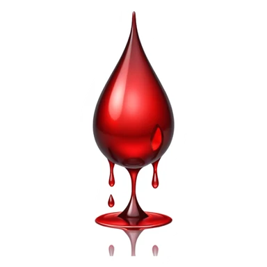 single blood drop emoji sculpted from dark liquid metal, glossy surface, dramatic reflections, futuristic minimal 3D style, isolated on white sticker