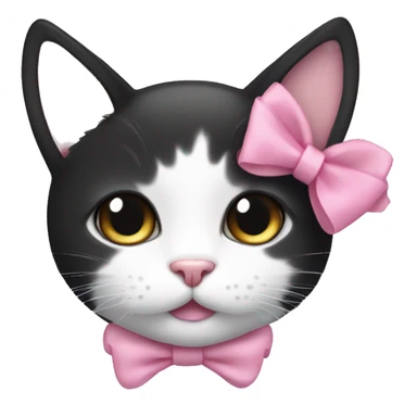 black and white cat with a small pink bow sticker