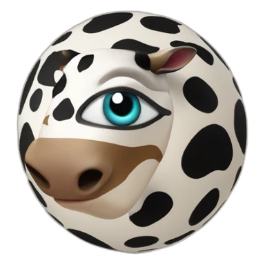 3d sphere with a cartoon Cow skin texture with Eye of Horus sticker
