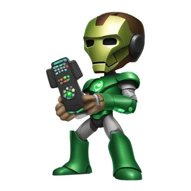 Marvel Ironman Wearing doctor doom mask green color looking in front and holding gaming remote in his hand sticker
