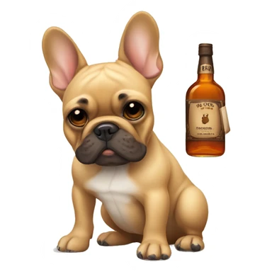 Tan French bulldog with a bottle of whiskey  sticker