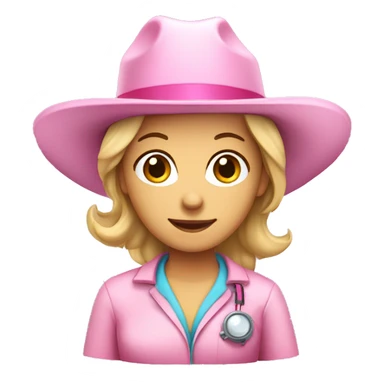 Caucasian Female Lab scientist with a pink cowgirl hat sticker