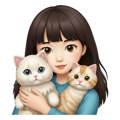 Asian girl with bangs holding a ragdoll cat sticker