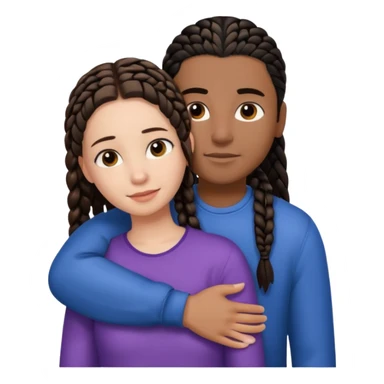 brunette girl with straight hair and medium toned guy with black cornrows hair hugging sticker