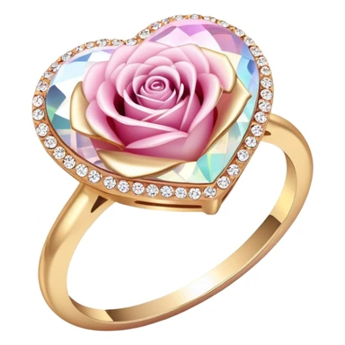 Shiny crystallic iridescent Romantic Pastel pink and gold rose heart gems crystals glimmer bling ring sticker