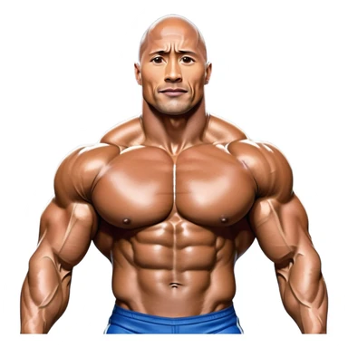 Dwayne Johnson, covered in oil, on stage at a Mr. Universe bodybuilding competition, striking a 'Side Triceps' pose. His defined muscles gleam under the bright lights, with the audience and judges in the background, capturing the intense focus and strength of the moment. Transparent background. sticker