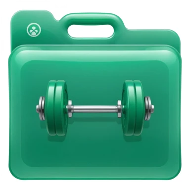A translucent green plastic folder with rounded corners, elastic string and button closure, clean minimal look, and a dumbbell/gym symbol on the front. sticker