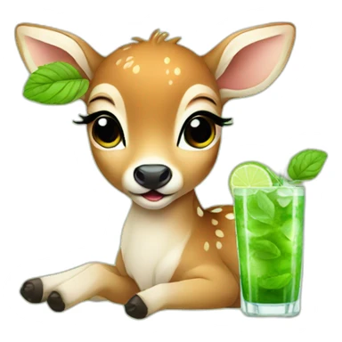 baby deer drinking mojito sticker