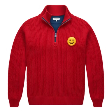 red knitted quarter zip with the knitting visible sticker