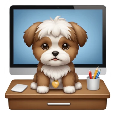 preciso de um cachorrinho da raça shitzu em cima de uma mesa de escritório sticker