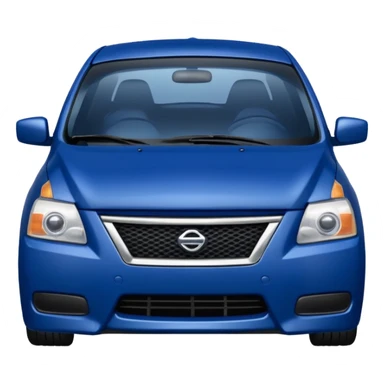 a dark blue Nissan Sentra with a sad face sticker