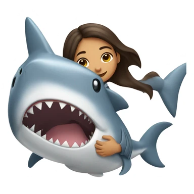 brunette girl hugging a shark sticker