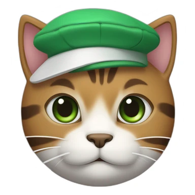 Brown cat with black stripes and white mustache and the contour of the white mouth and green eyes with a brush pencil and a beret sticker