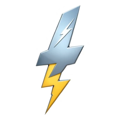 A lightning bolt emoji made of polished silver chrome, sharp yet rounded edges, glossy metallic surface, soft reflections, minimal futuristic design, iOS emoji style, centered, clean white background sticker