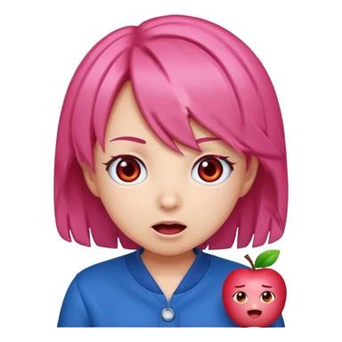 Teto Kasane emoji, apple style, pink twin-drill hair, red eyes, blue outfit, surprised expression sticker
