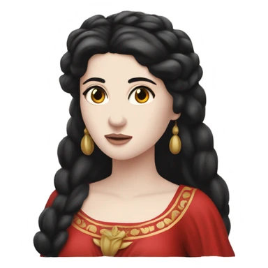 goddess persephone with dark black hair, pale skin, and a red Greek dress ￼ sticker