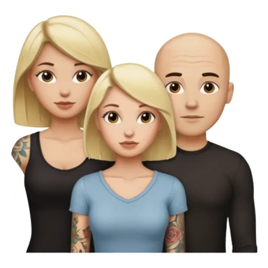 throuple blonde female brunette females bald tattoed male sticker