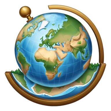 An icon featuring a globe, a compass, and a map, symbolizing geography. The design includes mountain ranges, rivers, and continents, representing the study of Earth’s landscapes and environments. Transparent background highlights the exploration and understanding of the world’s geography. sticker
