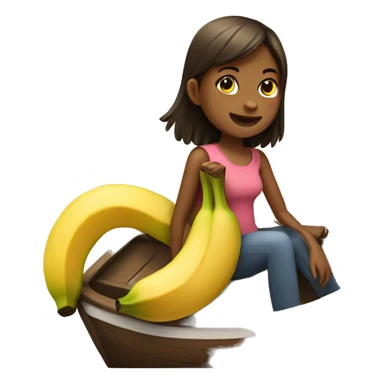Girl sitting on a boat that is a banana sticker