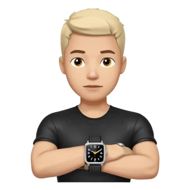 man wearing a black strap watch on his wrist portrait, head and shoulders only, wrist clearly visible, black leather strap watch worn on arm, confident expression, 3D cartoon, mobile game icon style, clean background, no text, no watermark
 sticker