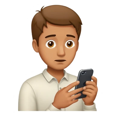 man looking at phone with embarrassed expression sticker