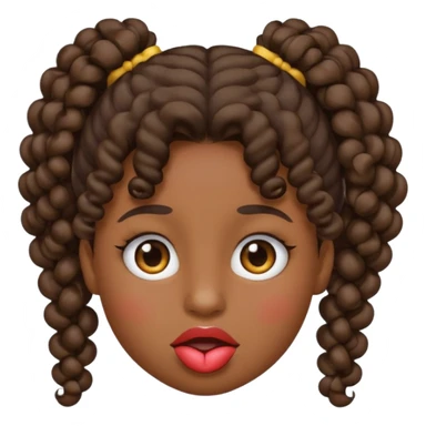 emoji sucking its lips in with one eyebrow up and the other one down dark skin and curly hair in one ponytail sticker