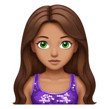 Teresa from Barbie & Friends with green eyes, long brown hair, lilac sequin crop top sticker