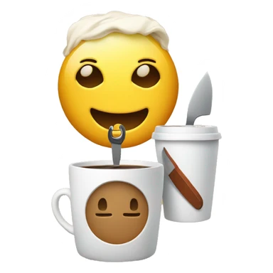 Smiley emoji holding a coffee cup and a knife  sticker